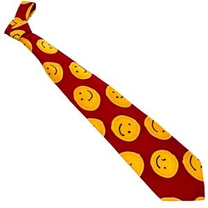HAND PAINTED SILK RED WITH YELLOW HAPPY FACES BY ROBIN PILBROW TIE